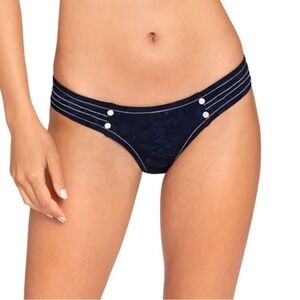 NEW Robin Piccone Valera Indigo Blue‎ Bikini Bottoms Low Rise w/ Button Medium